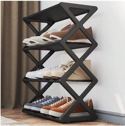 4 Layers X-Type Foldable ZigZag Shoe Rack Organizer Stand