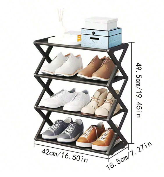 4 Layers X-Type Foldable ZigZag Shoe Rack Organizer Stand