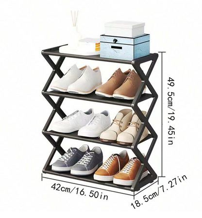 4 Layers X-Type Foldable ZigZag Shoe Rack Organizer Stand