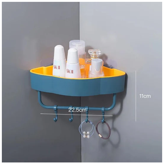 Wall Mounted Bathroom Corner Shelf With Hooks