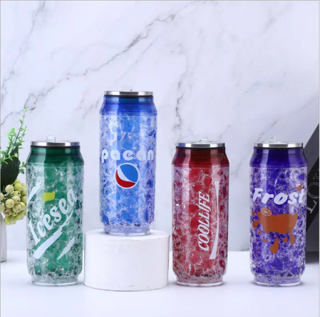 450 ml Plastic Double Layer Ice coke Bottle With Straw