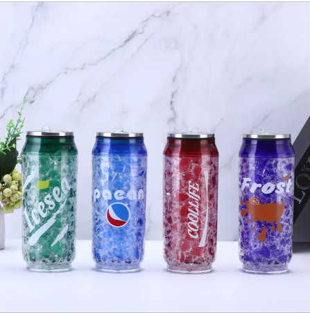 450 ml Plastic Double Layer Ice coke Bottle With Straw