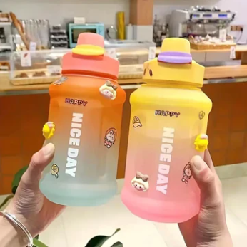 Gradient Water Bottle With Straw