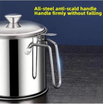 1.4 Liter Stainless Steel Oil Filter Pot With Fine Mesh Strainer