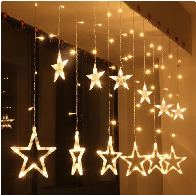 Star and Moon Curtain String Lights Ramadan Wall Decor