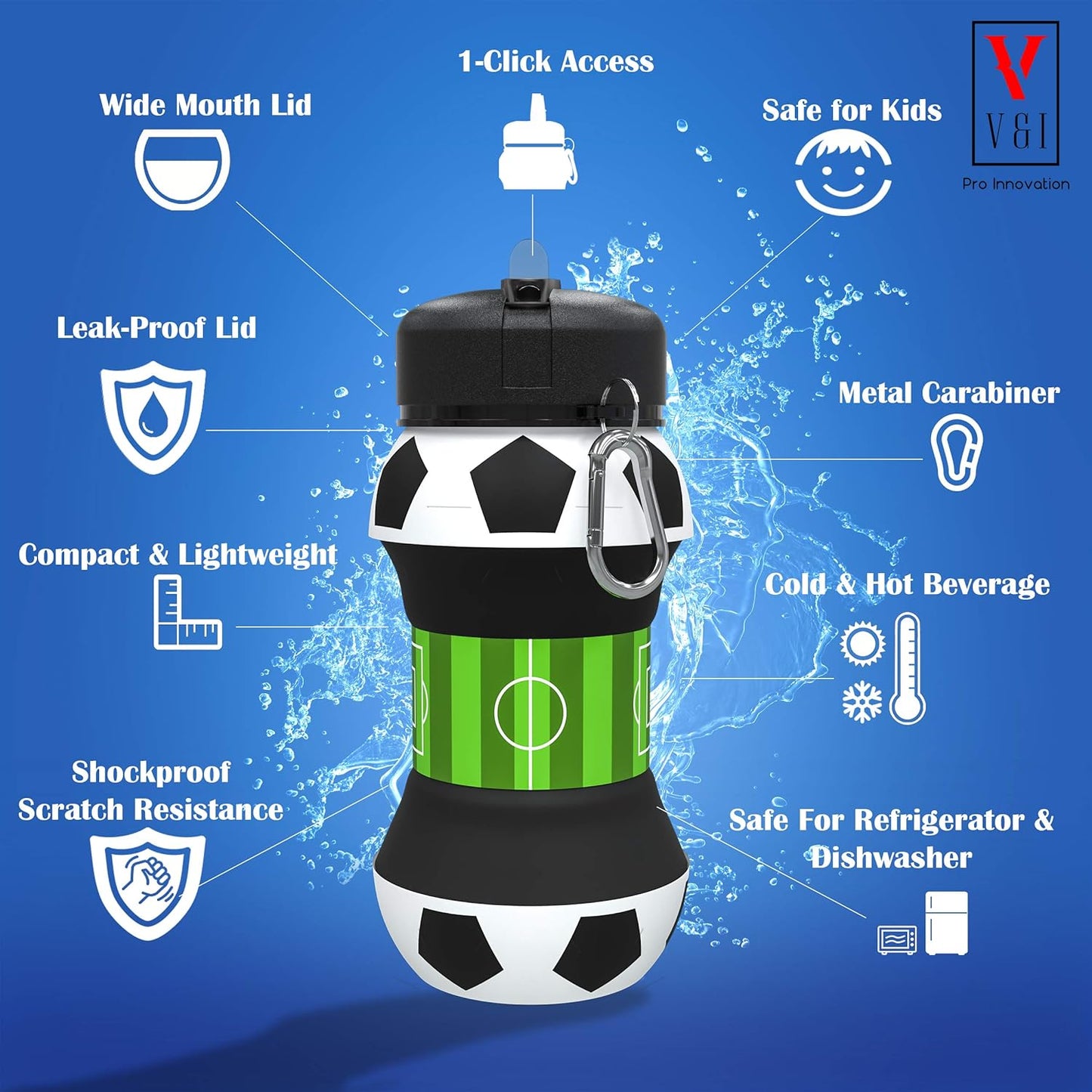 Football Silicone Collapsible Water Bottle