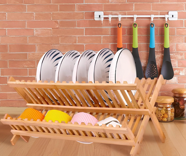 Multi-Layer Foldable Bamboo Dish Rack