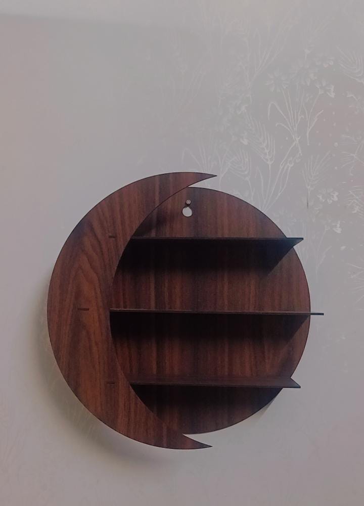 Moon Shape Wooden Wall Shelf