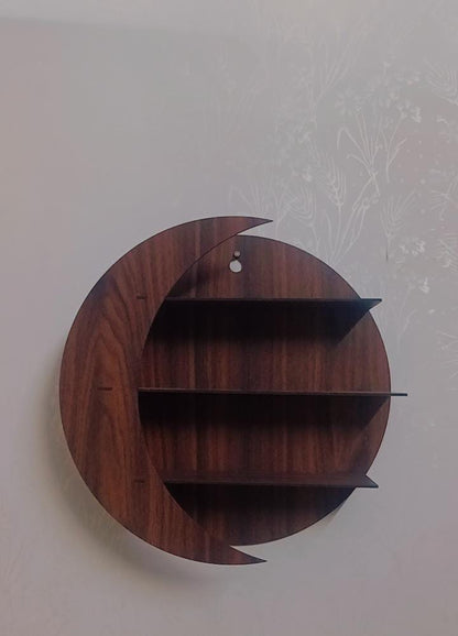 Moon Shape Wooden Wall Shelf