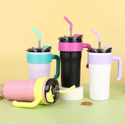 Vibrant 860ml Stainless Steel Tumbler with Straw