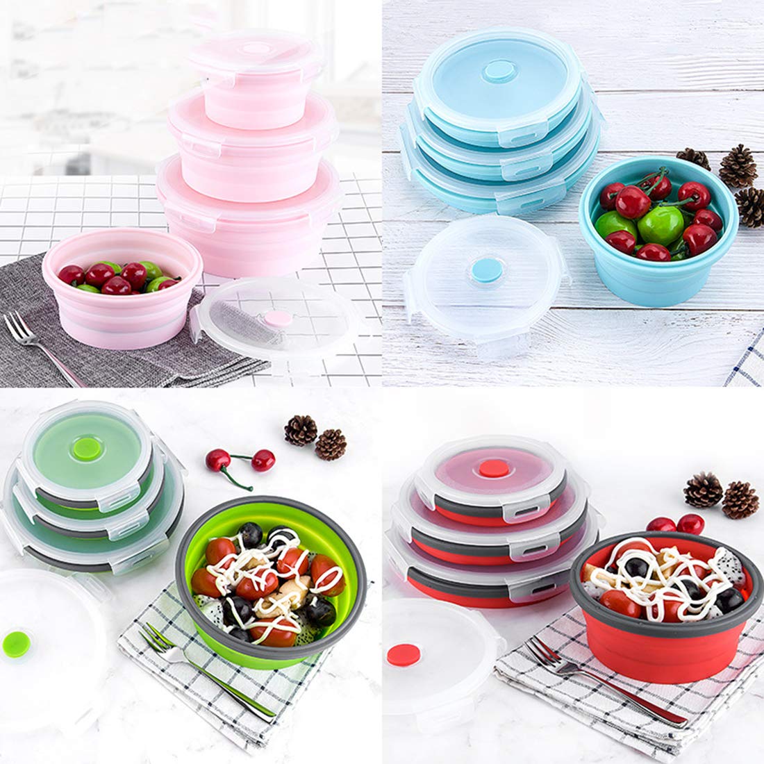 Set Of 4pcs Foldable Silicone Lunch Boxes