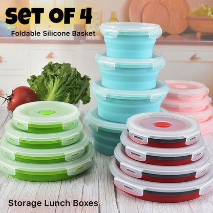 Set Of 4pcs Foldable Silicone Lunch Boxes