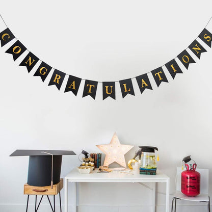 Gold Black Congratulations Banner Party Decoration