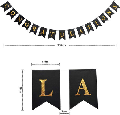 Gold Black Congratulations Banner Party Decoration