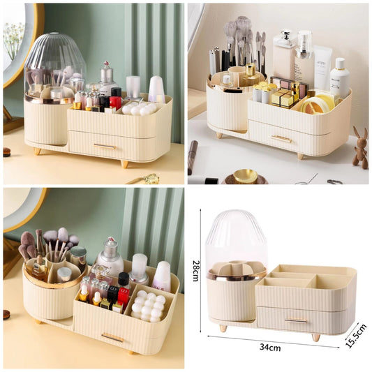 Rotating Brush Holder with Cosmetic Organizer