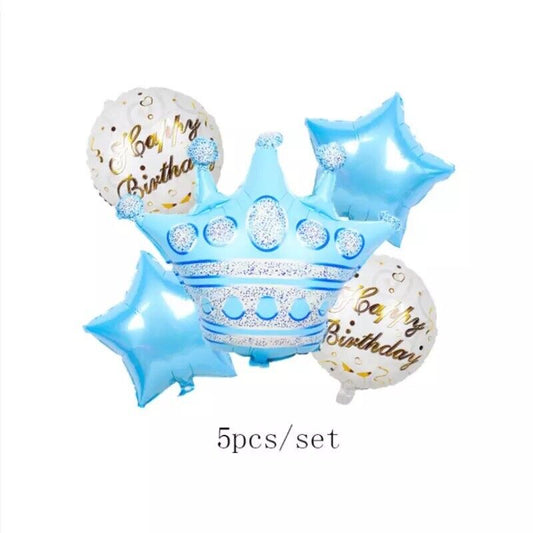 Happy Birthday 5pcs Foil Crown Party Balloons