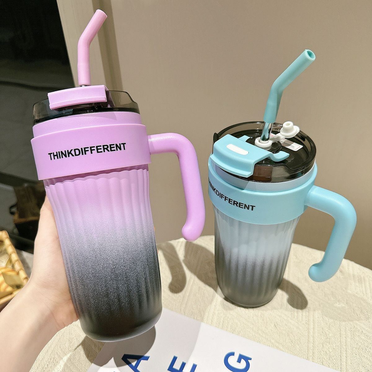 860ML Stainless Steel Gradient Coffee Straw Cup