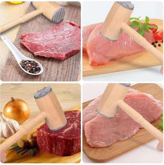 Double Sided Wooden Meat Tenderizer Hammer