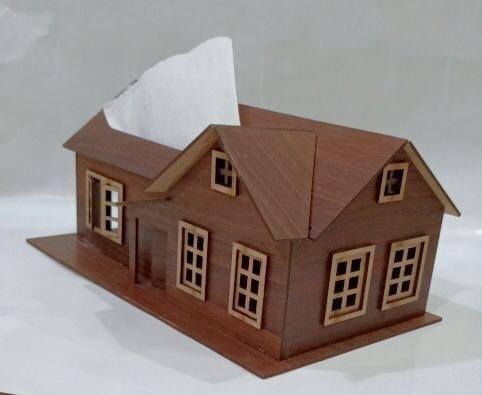 House Shape Wooden Tissue Box