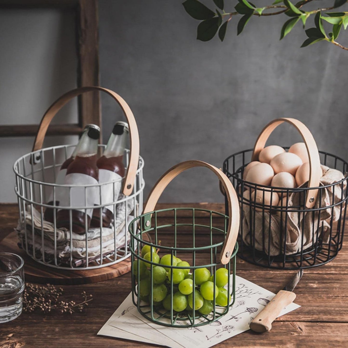 Multipurpose Iron Basket with Wooden Handle