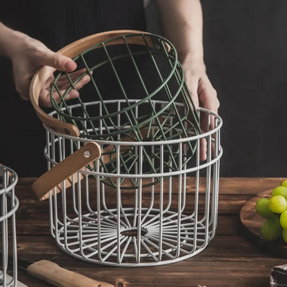 Multipurpose Iron Basket with Wooden Handle