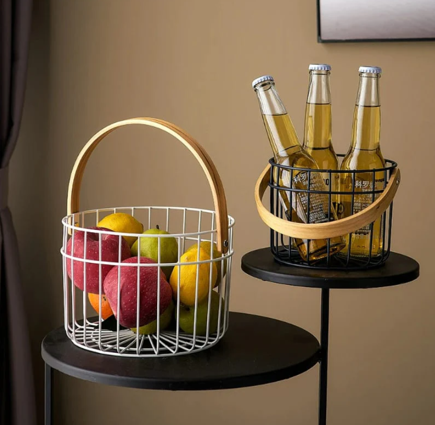 Multipurpose Iron Basket with Wooden Handle