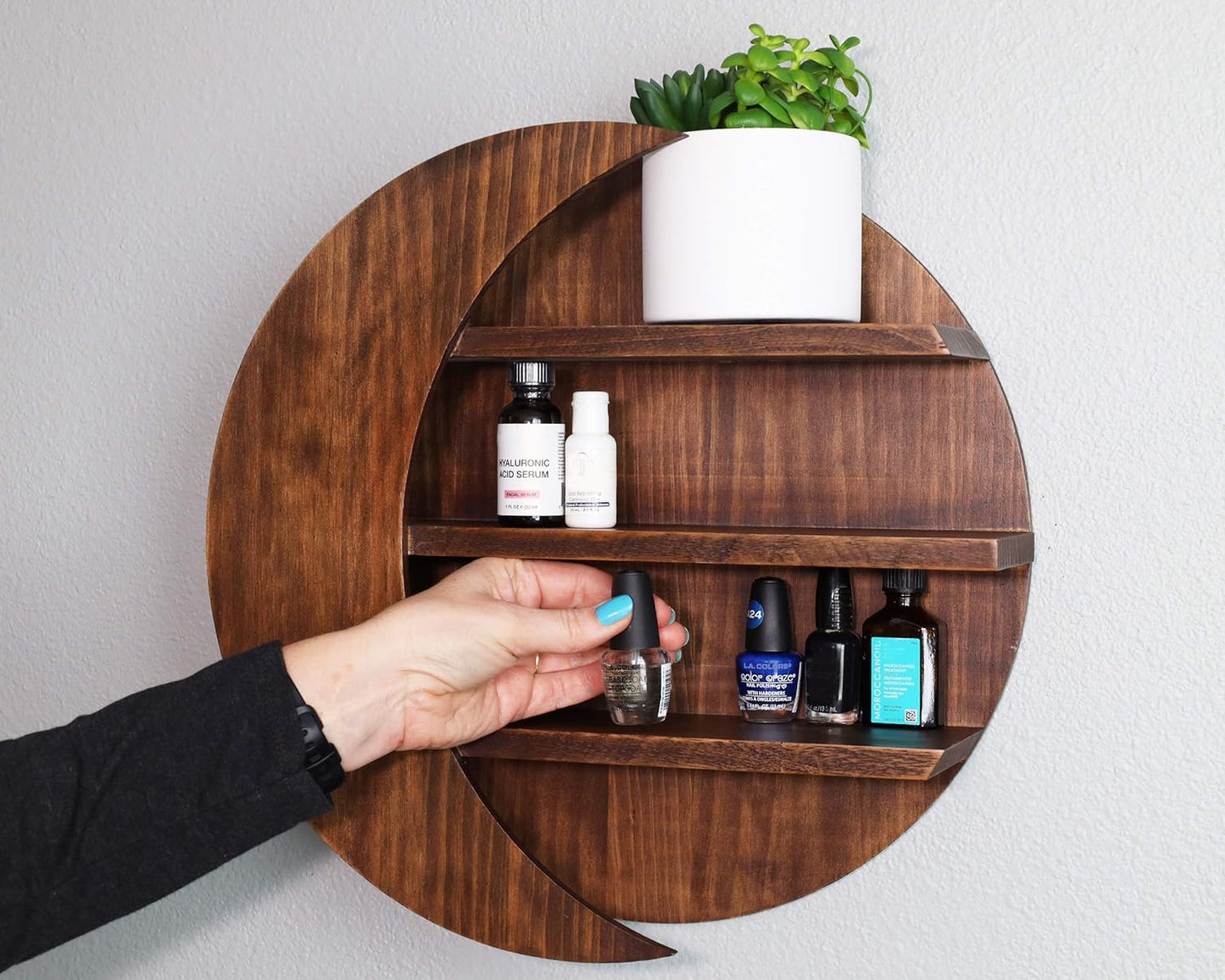 Moon Shape Wooden Wall Shelf