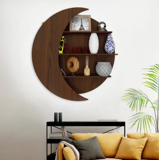 Moon Shape Wooden Wall Shelf