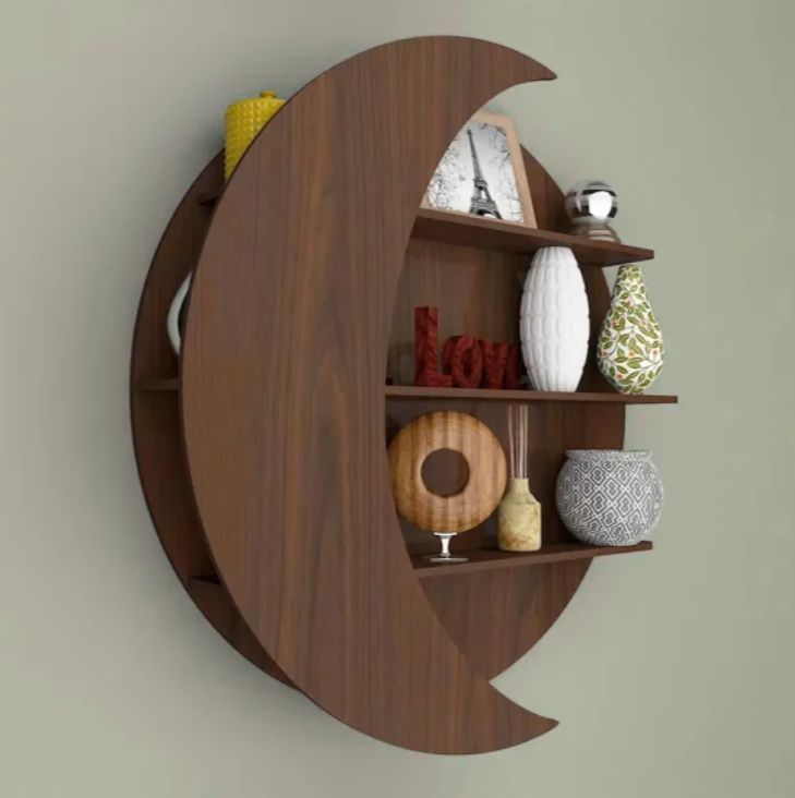 Moon Shape Wooden Wall Shelf