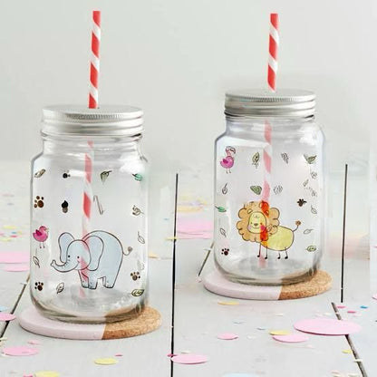 Plastic Mason Bottle Jar with Colorful Spoon and Silver Cap