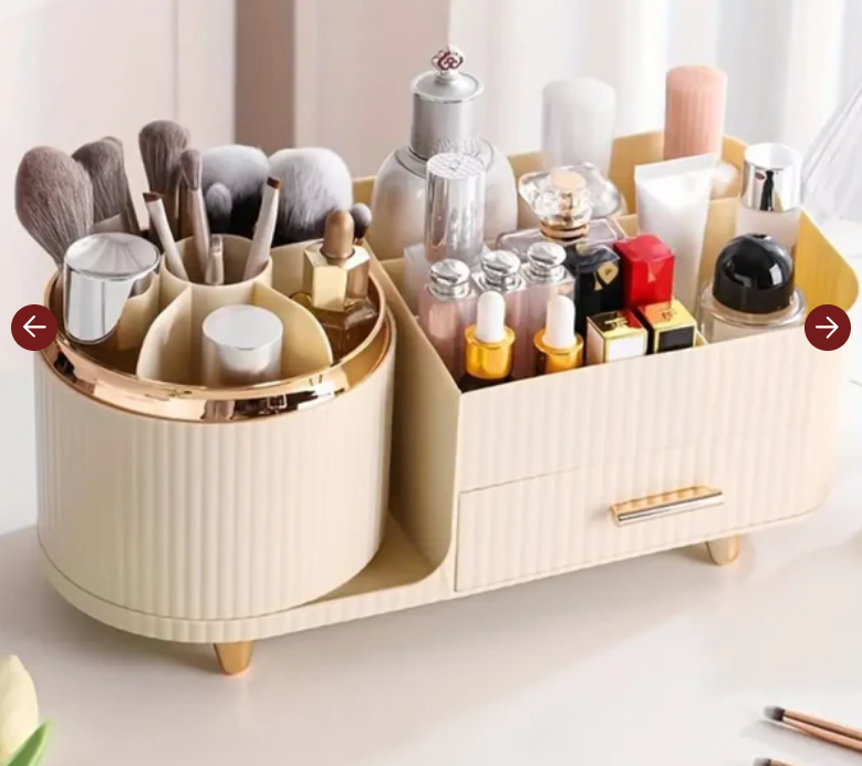 Rotating Brush Holder with Cosmetic Organizer