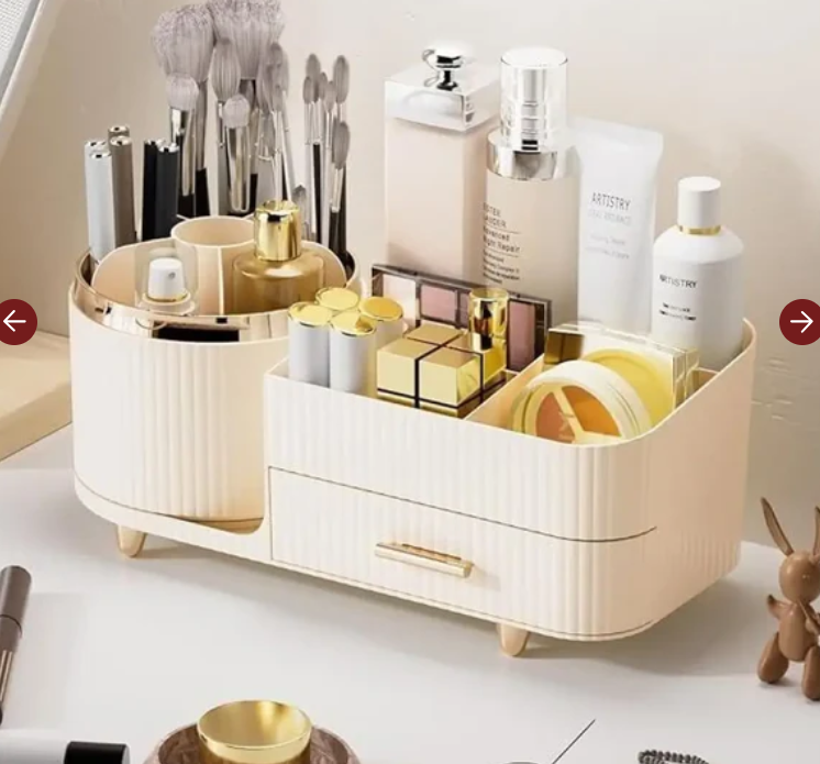 Rotating Brush Holder with Cosmetic Organizer