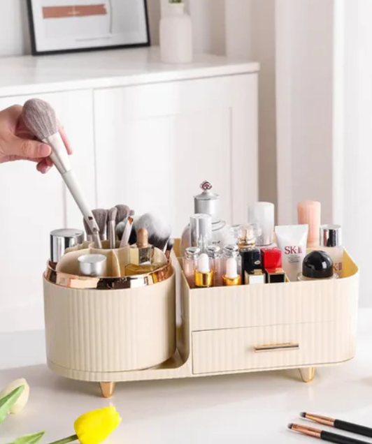 Rotating Brush Holder with Cosmetic Organizer