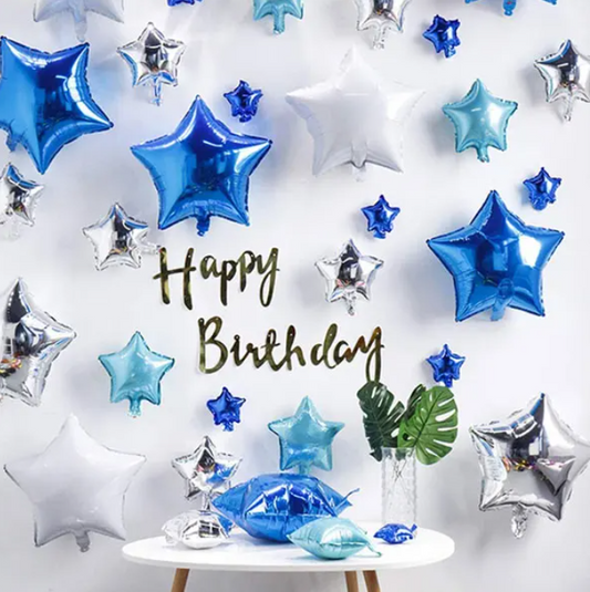 Happy Birthday Card Banner with Star Foil Balloons Set