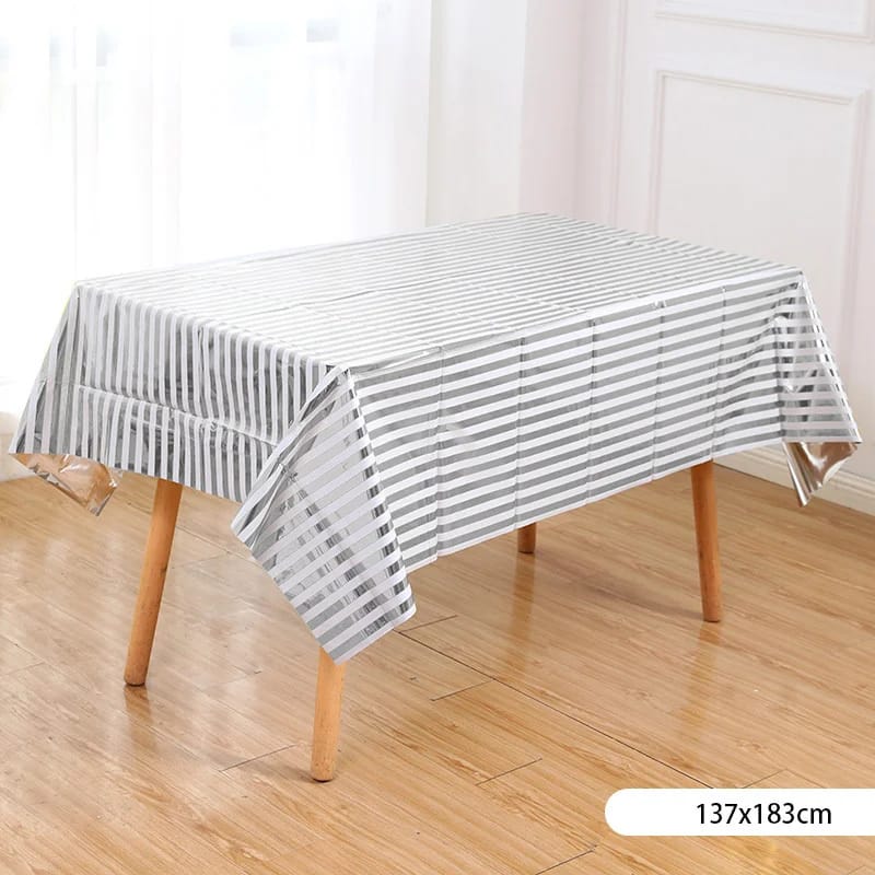 Stripes Design Metallic Color Plastic Table Cover