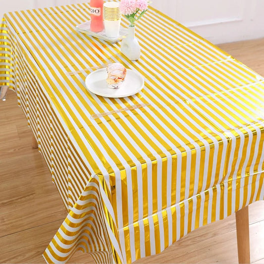 Stripes Design Metallic Color Plastic Table Cover