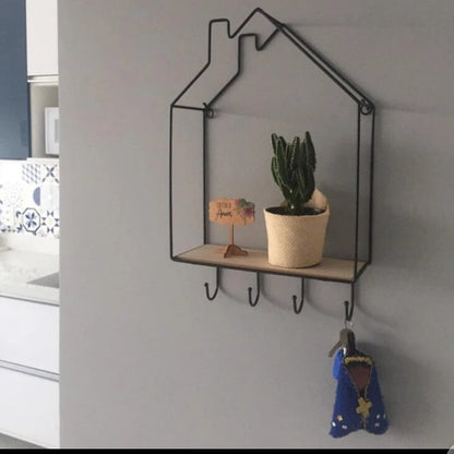 Hut Style Wall Shelf - With Hooks