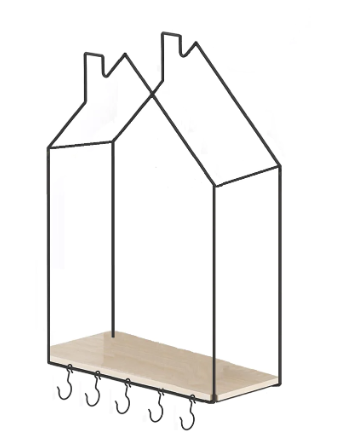 Hut Style Wall Shelf - With Hooks