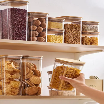 Acrylic Square Airtight Jar Canister With Wooden Lid